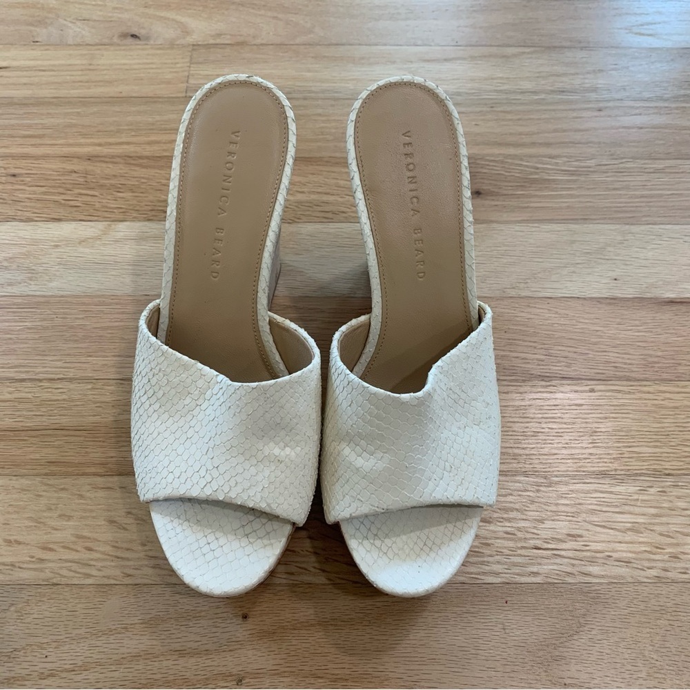 Veronica Beard White Python High Cork Wedges Size… - image 3